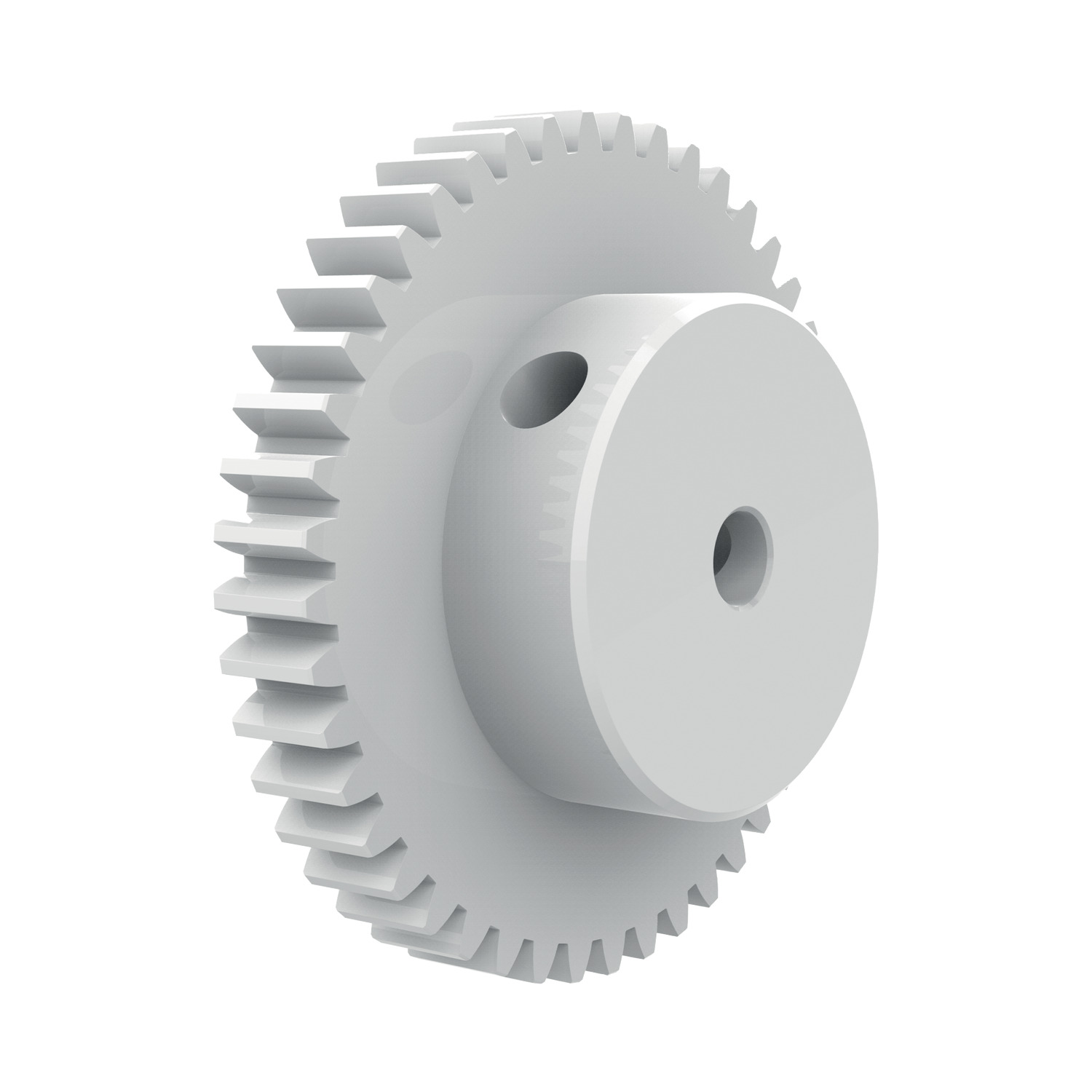Product R5152, Spur Gears - Module 0.8 - Plastic white polyacetal - set screw - 16-120 teeth / 