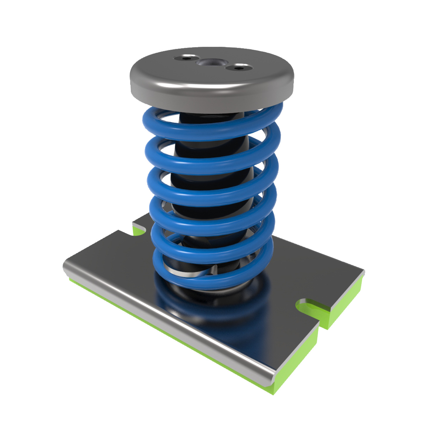 Spring Vibration Damper one spring The sylomer mat that these dampers incorporate, isolates the mid-high frequency vibrations which are transmitted through the coils of the metal springs.