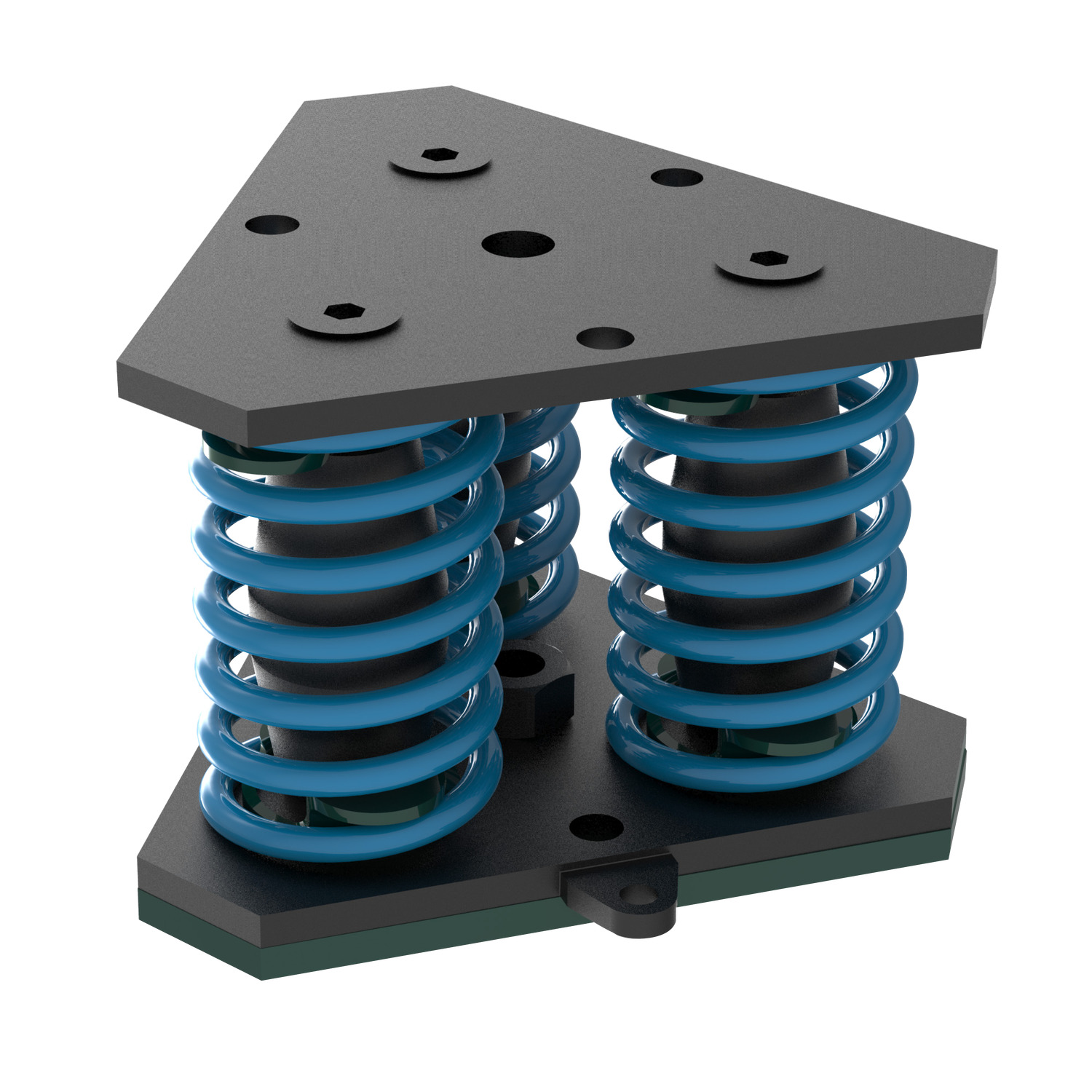 Spring Vibration Damper three spring The sylomer mat that these dampers incorporate, isolates the mid-high frequency vibrations which are transmitted through the coils of the metal springs.
