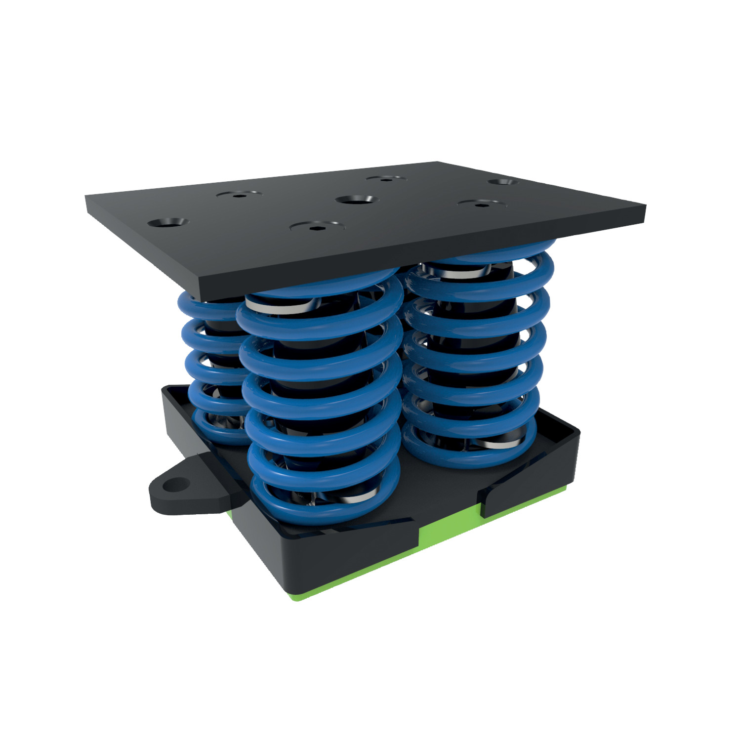 Spring Vibration Damper four spring The sylomer mat that these dampers incorporate, isolates the mid-high frequency vibrations which are transmitted through the coils of the metal springs.