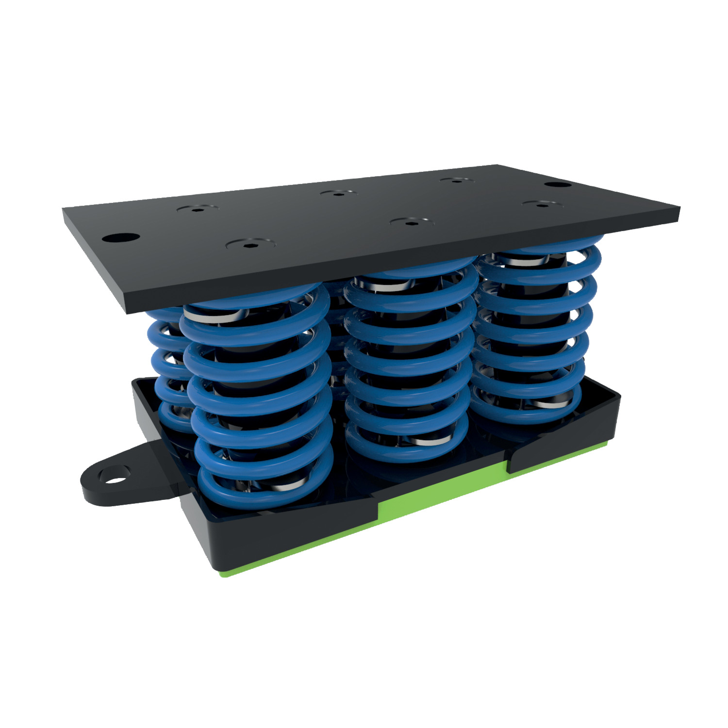 Spring Vibration Damper six spring The sylomer mat that these dampers incorporate, isolates the mid-high frequency vibrations which are transmitted through the coils of the metal springs.
