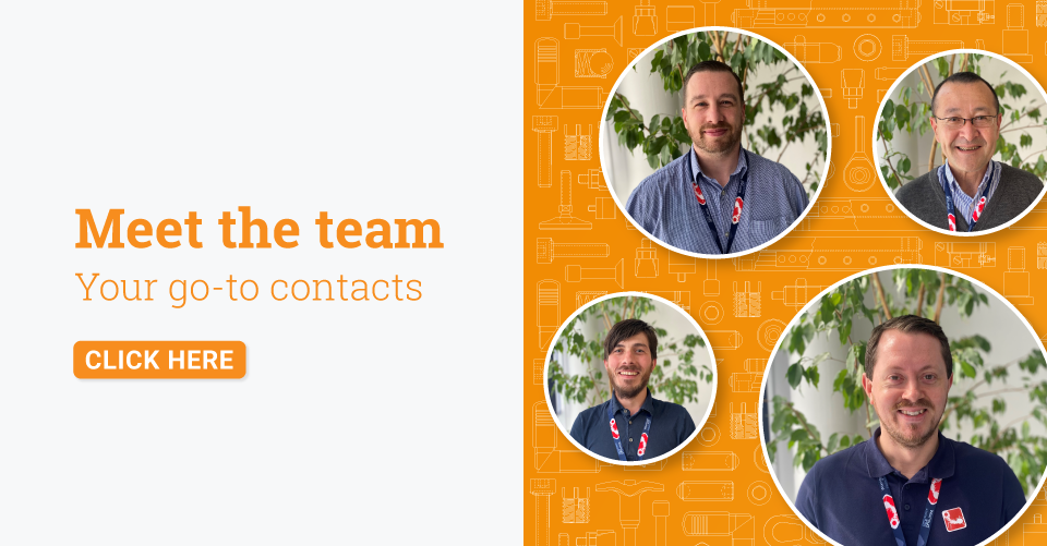 Text displaying 'Meet the team, your go-to contacts' with photos of 4 team members