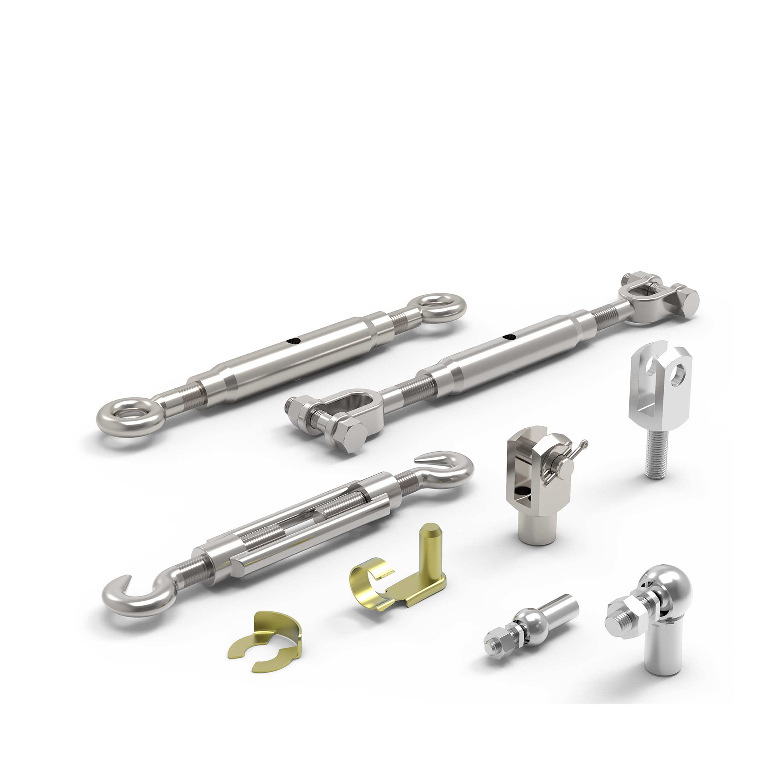 selection of clevis joints, turnbuckles and ball & socket joints