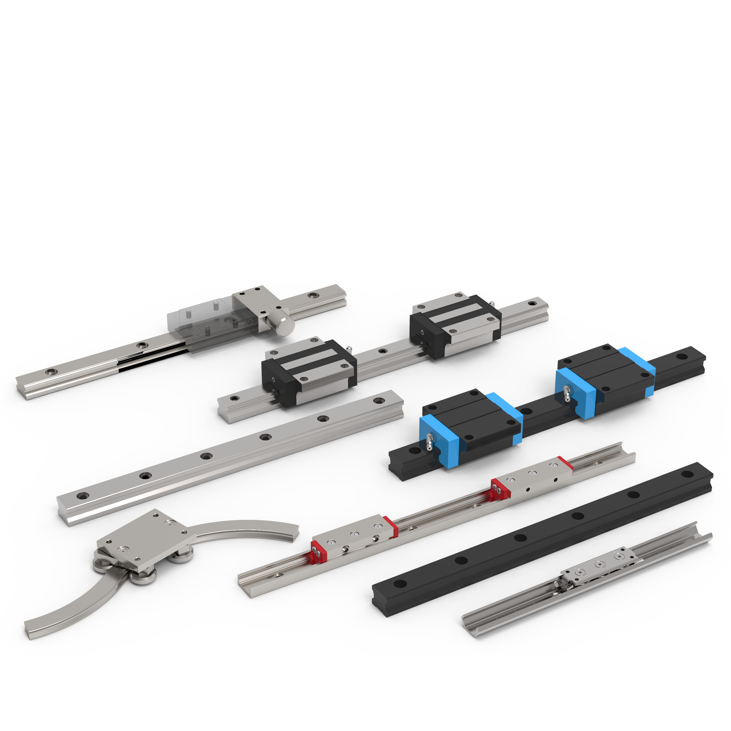 selection of linear guideways and rails