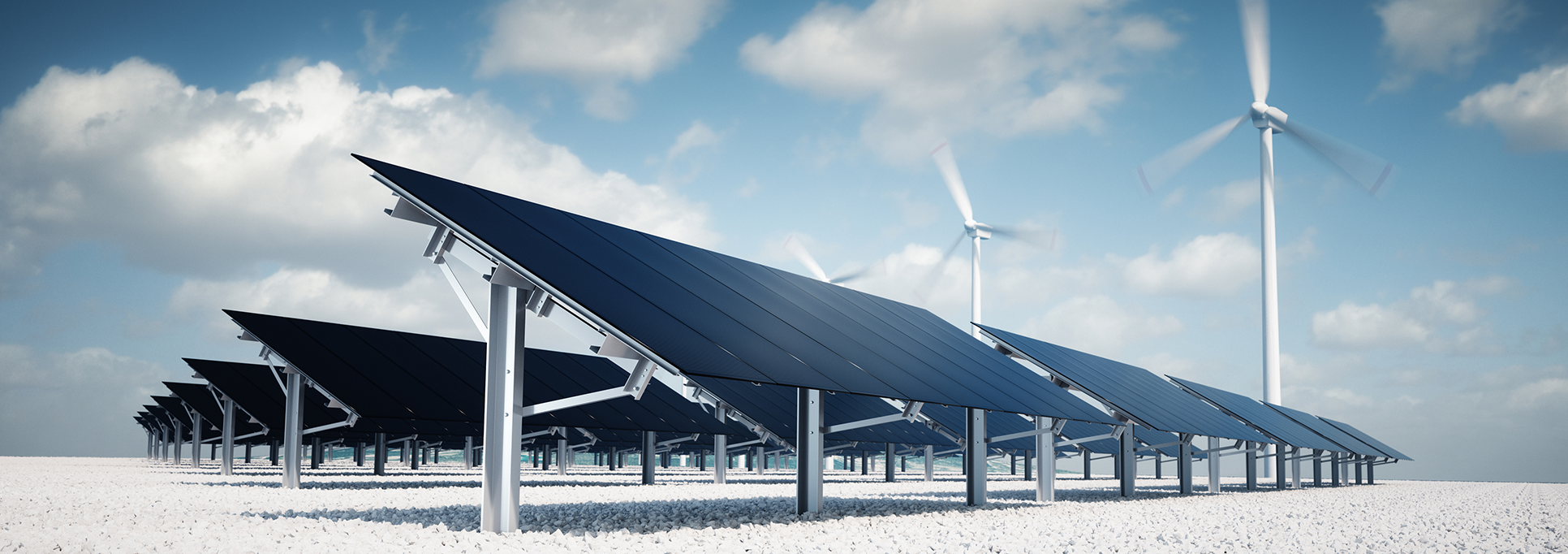 solar panel farm and wind turbine