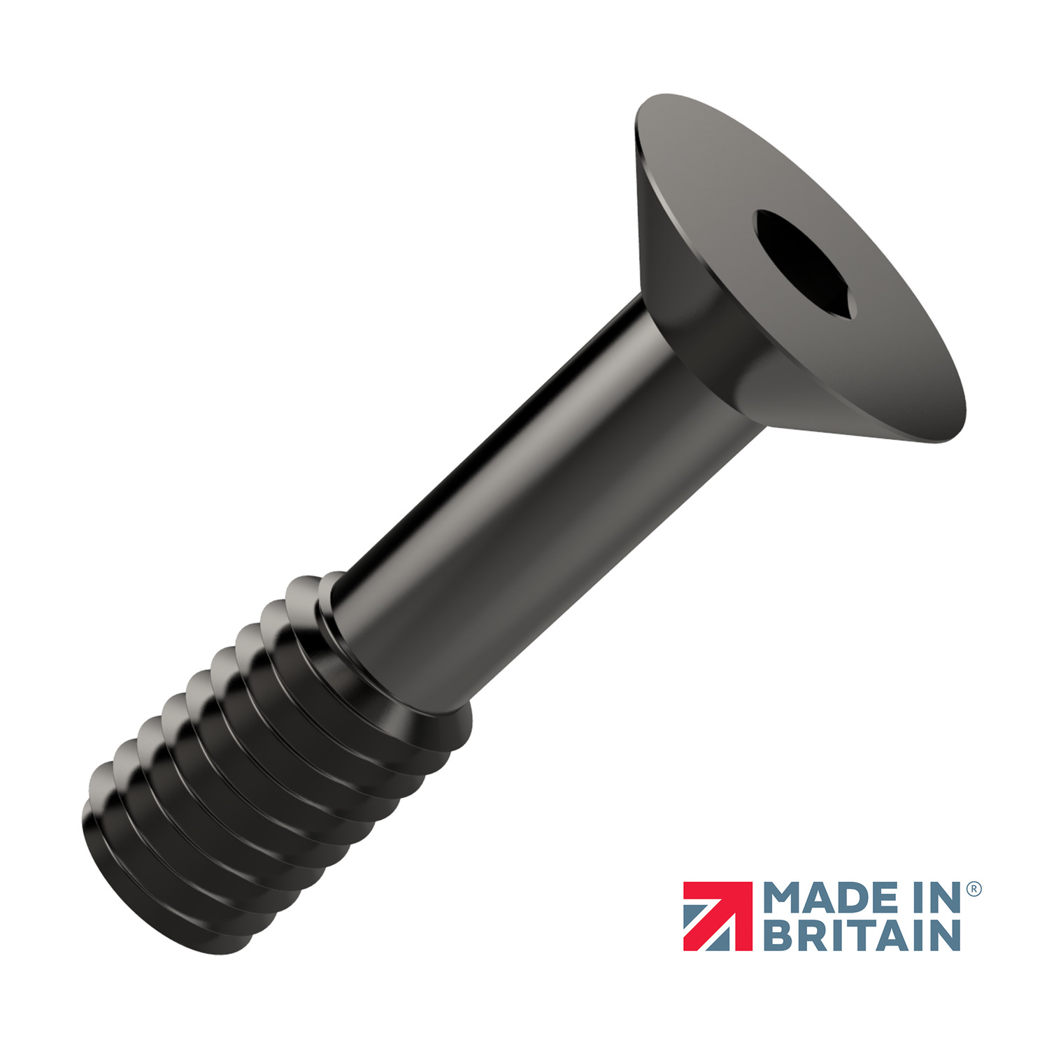 Captive Screws - Countersunk Our countersunk captive screws offer an aesthetically pleasing flush finish when used in conjunction with a counterbored panel hole. Shown here with a black coating.