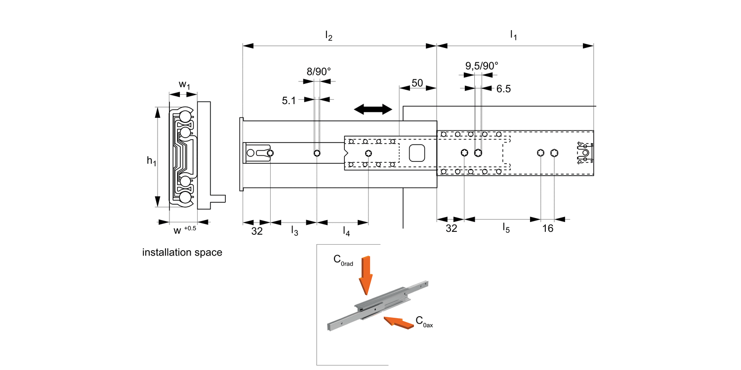 L2012 Fully Telescopic Drawer Slide