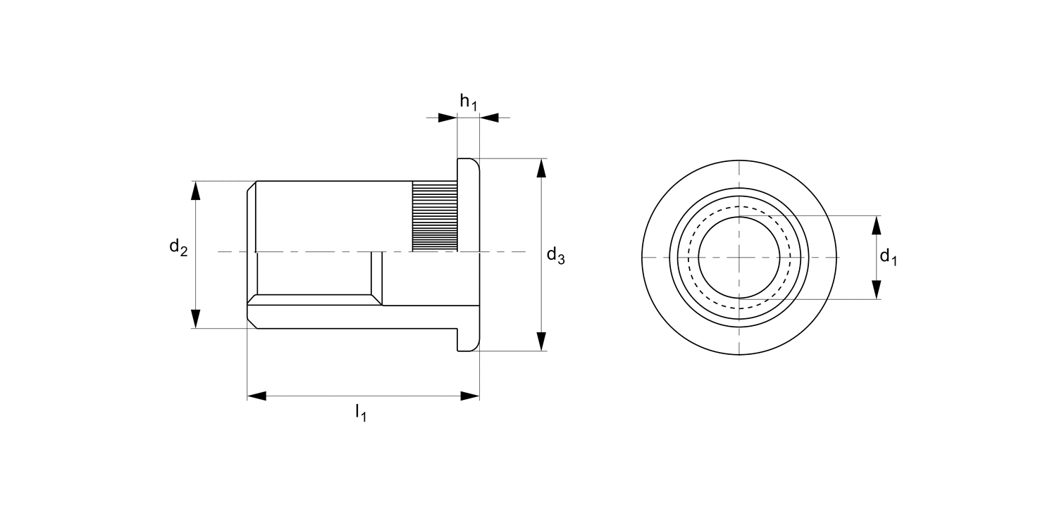 P0820.A2 Flange Head Knurled Insert Nuts