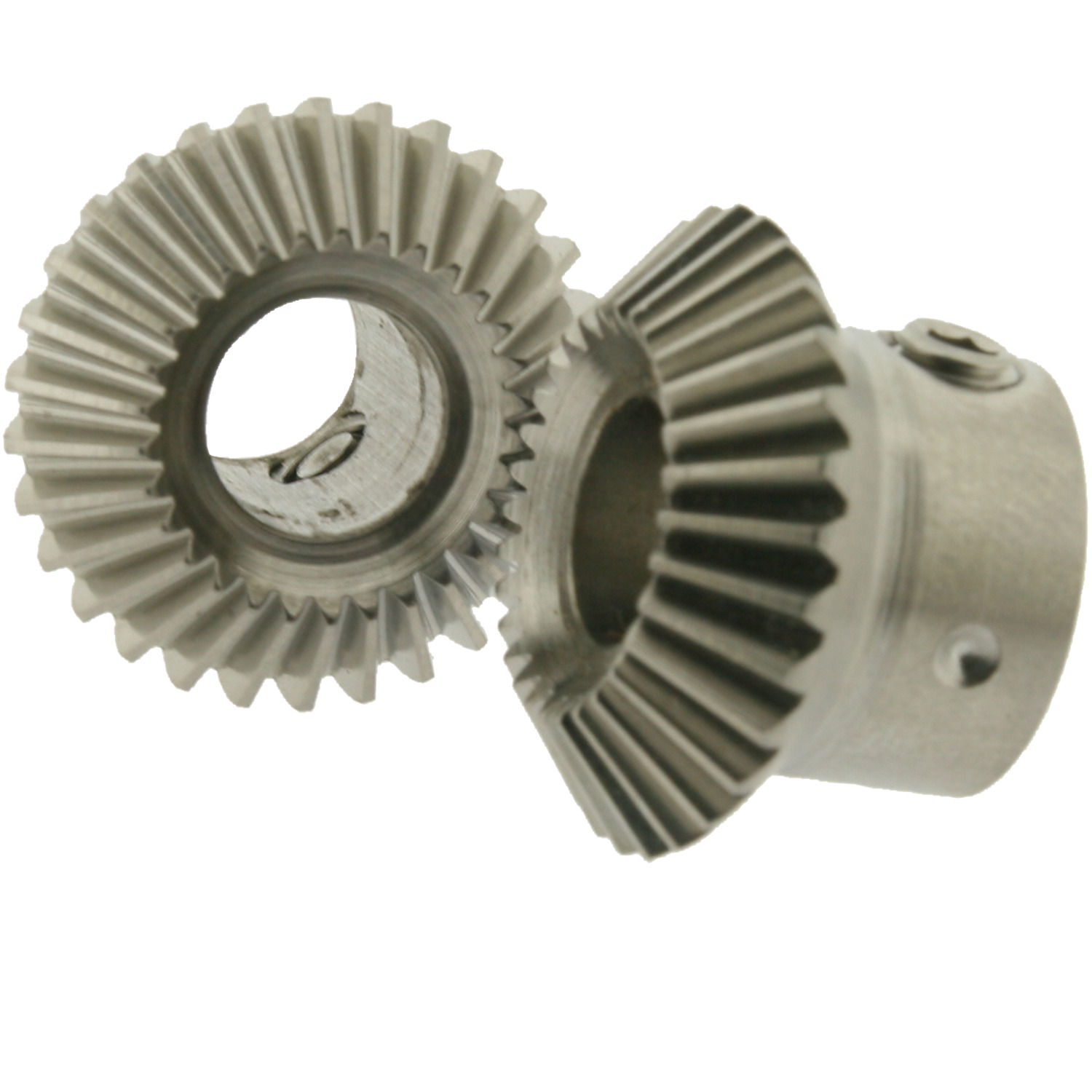 Mitre & Bevel Gears Bevel gears in conjunction with Mitre gears to transmitt rotational motion with a 1:1 ratio at a 90° angle. Available in sizes 0.6 - 1.5  and stainless steel or aluminium.