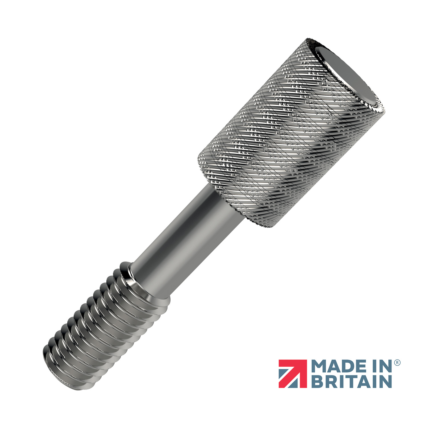 Captive Thumb Screws Our thin head captive thumb screws are generally produced in AISI 303 and 316 series stainless steel. Also in titanium or with blackened finish. Standard thread sizes are M3 - M6, with lengths 16 - 50mm. Bespoke orders to customer drawings can be processed.