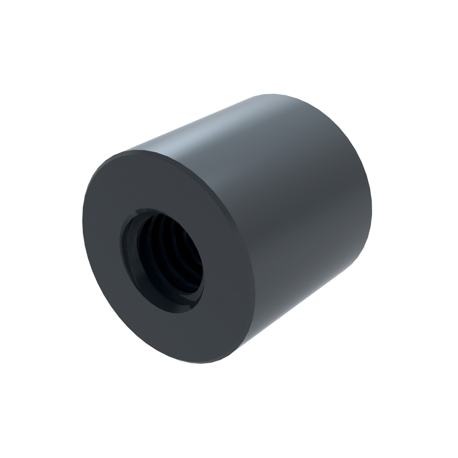 Cylindrical Nylon Nuts Can be used without lubrication for manual or powered control and medium/high speeds under moderate loads. Low noise.