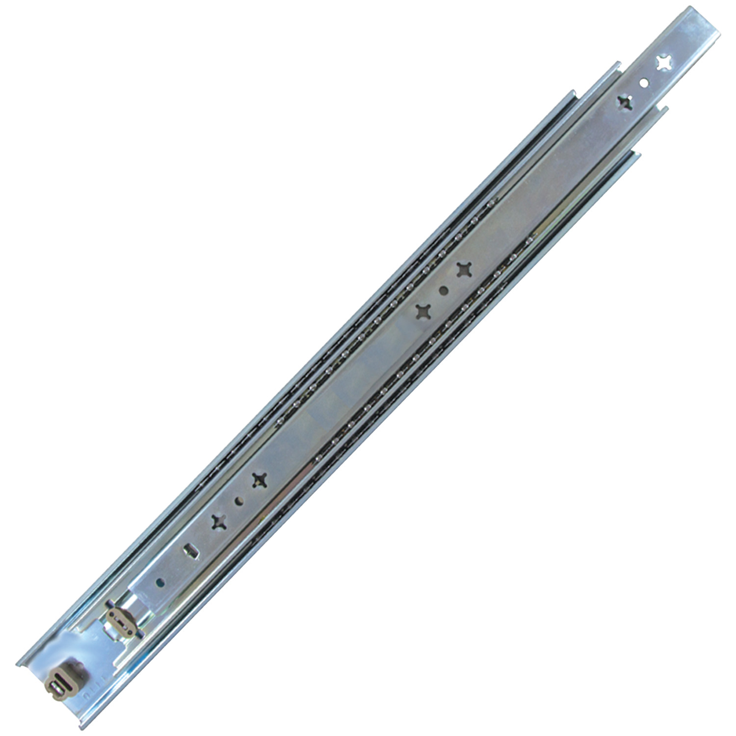 Drawer Slide - Full Extension 3 beam full extension drawer slide, supports up to 80kg. Hold-in detent when slide is closed prevents drawer from sliding open. Tested to 80,000 cycles.