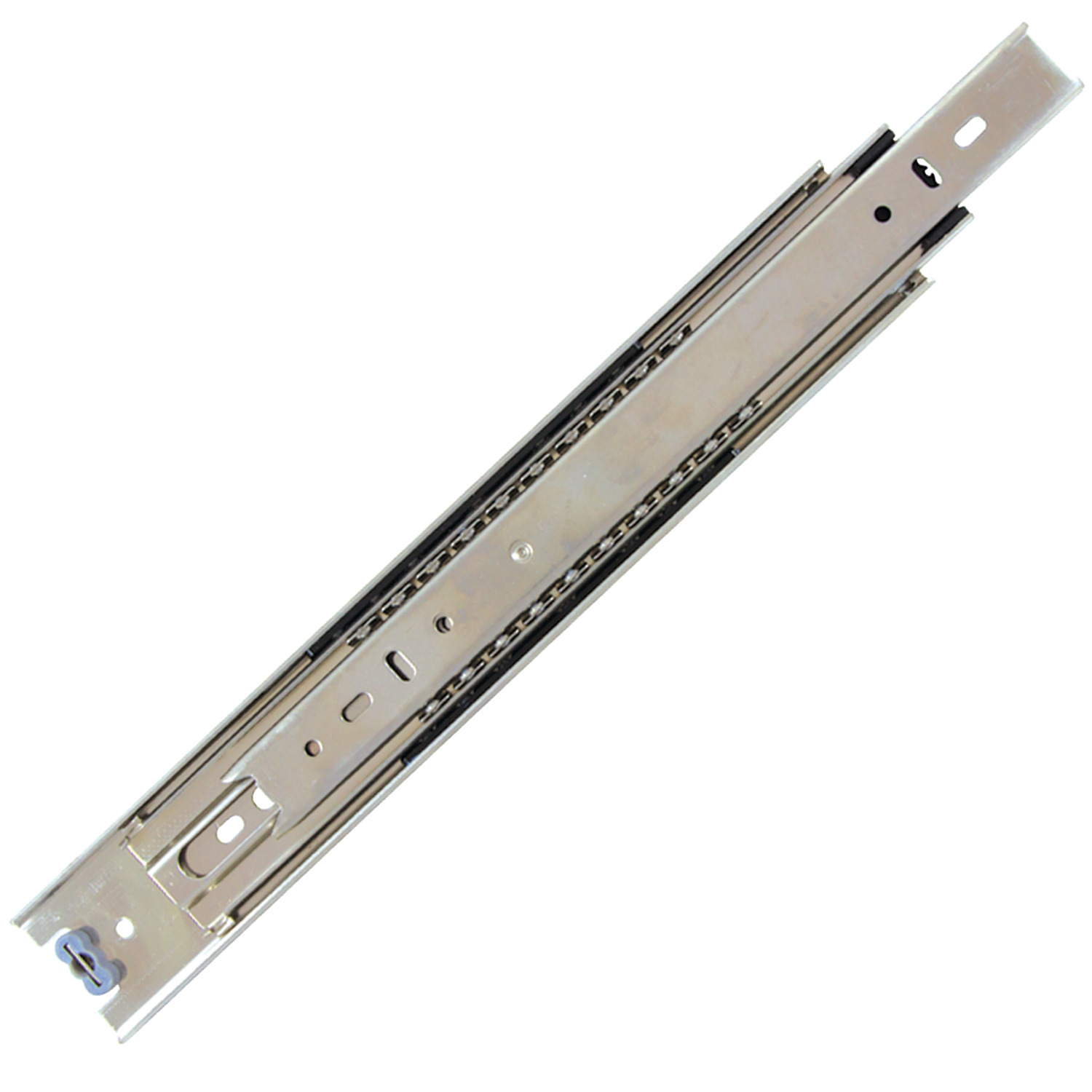 Drawer Slide - Full Extension A 3 beam stainless steel slide to support up to 45kg. Hold-in detent when slide is closed and positive stop. Lever disconnect for easy drawer removal.