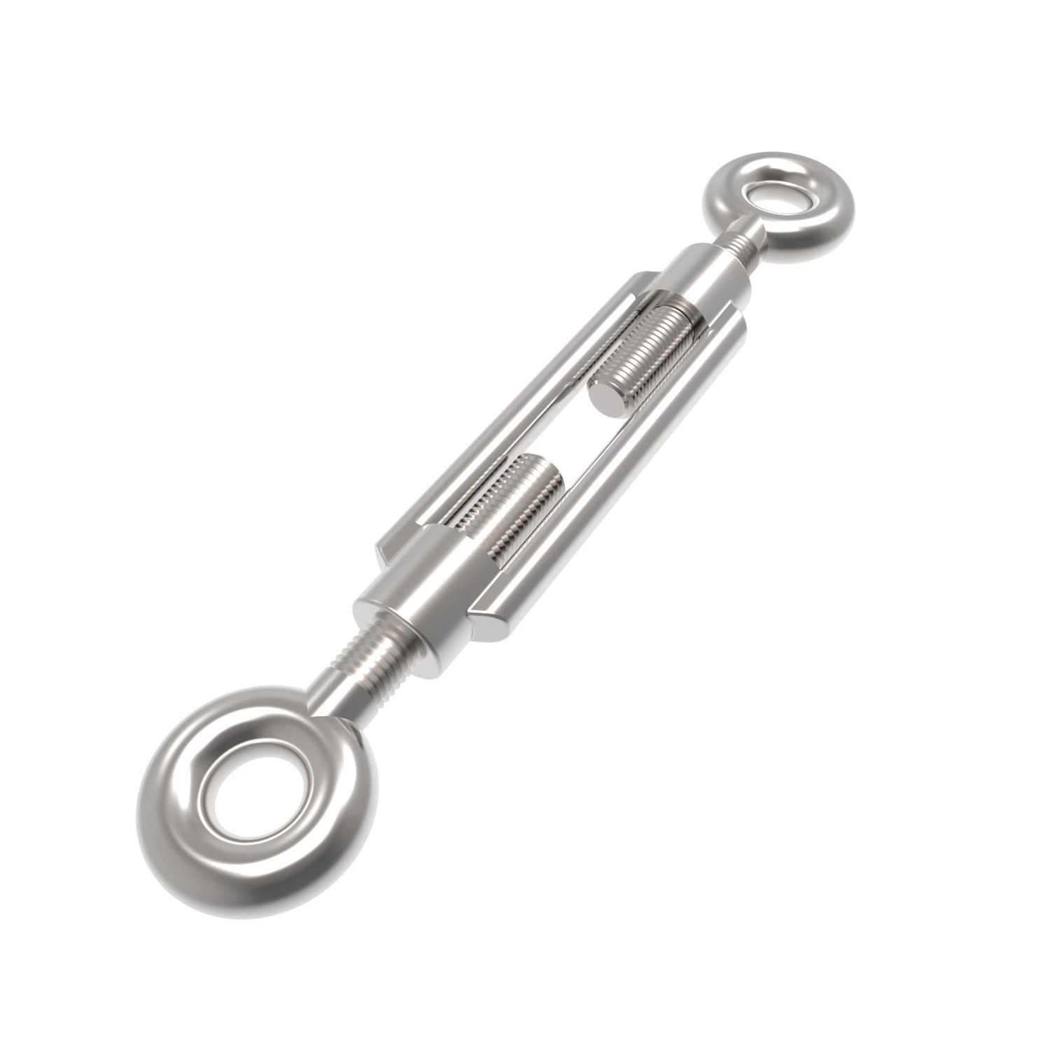 Eye End Turnbuckles Steel turnbuckles manufactured to DIN 1480 eye to eye. Sizes ranging from M6 to M48. Lengths from 110mm to 355mm.