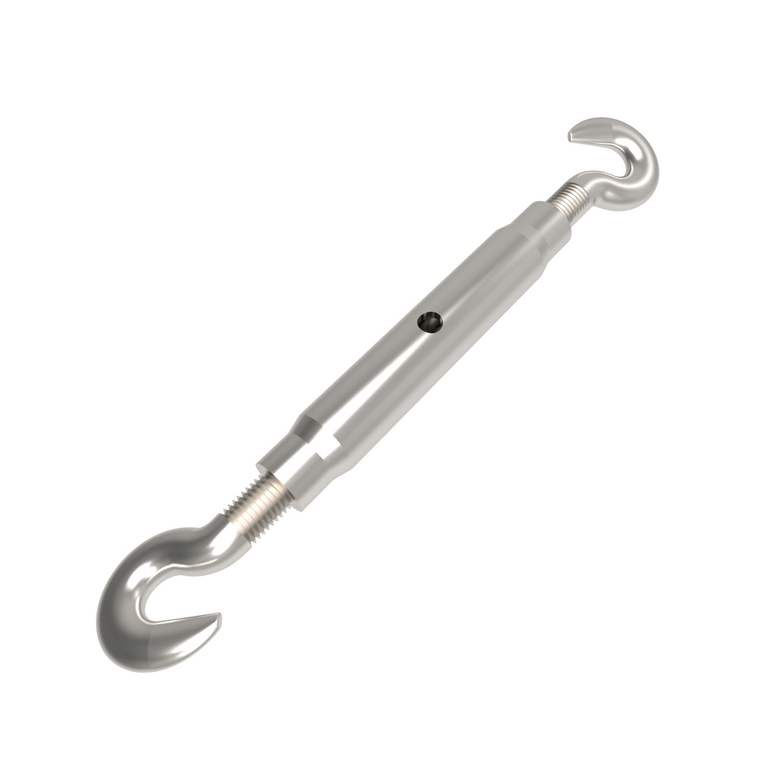 Hook End Pipe Body Turnbuckles A4 Stainless steel turnbuckles, hook to hook. Manufactured to DIN 1478. Sizes ranging from M6 to M16. Lengths from 110mm to 170mm.