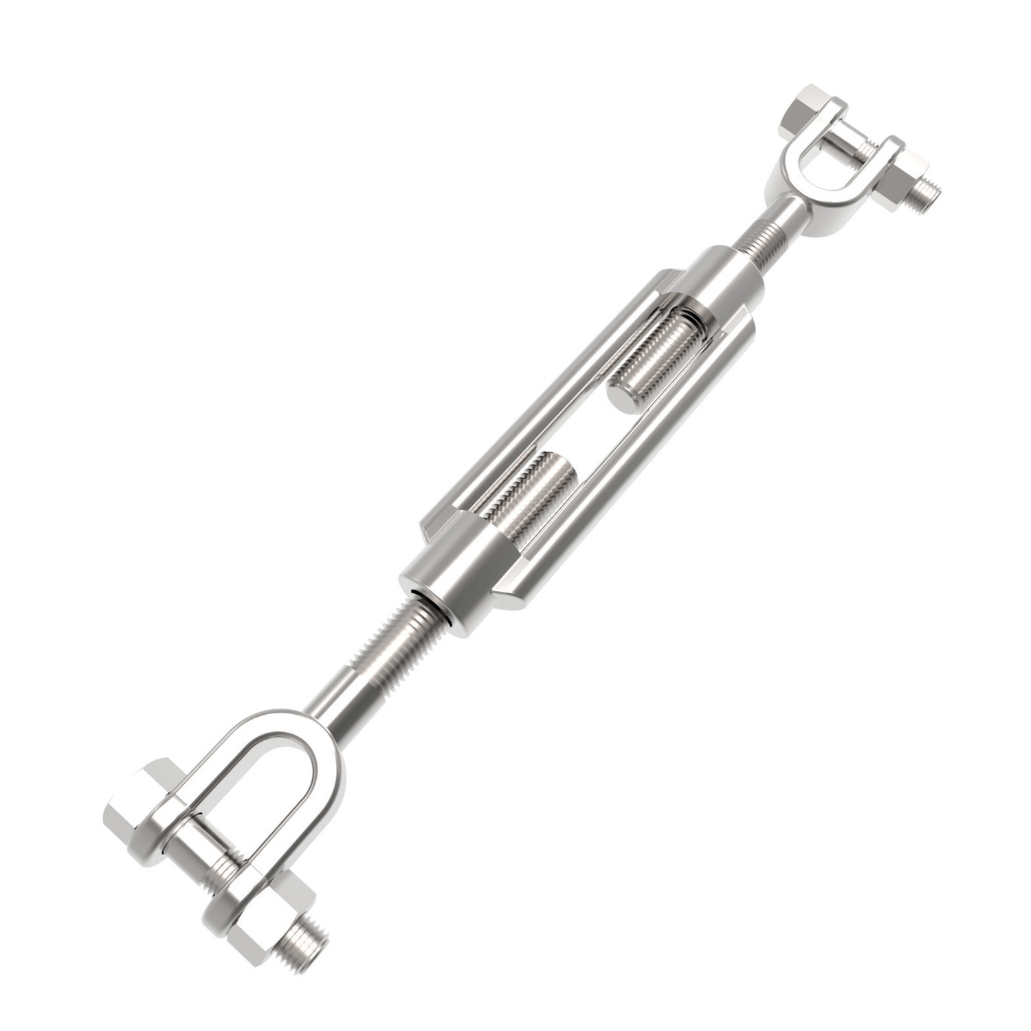 Jaw End Turnbuckle Steel turnbuckles manufactured to DIN 1480 jaw to jaw. Sizes ranging from M8 to M30. Lengths from 110mm to 255mm.