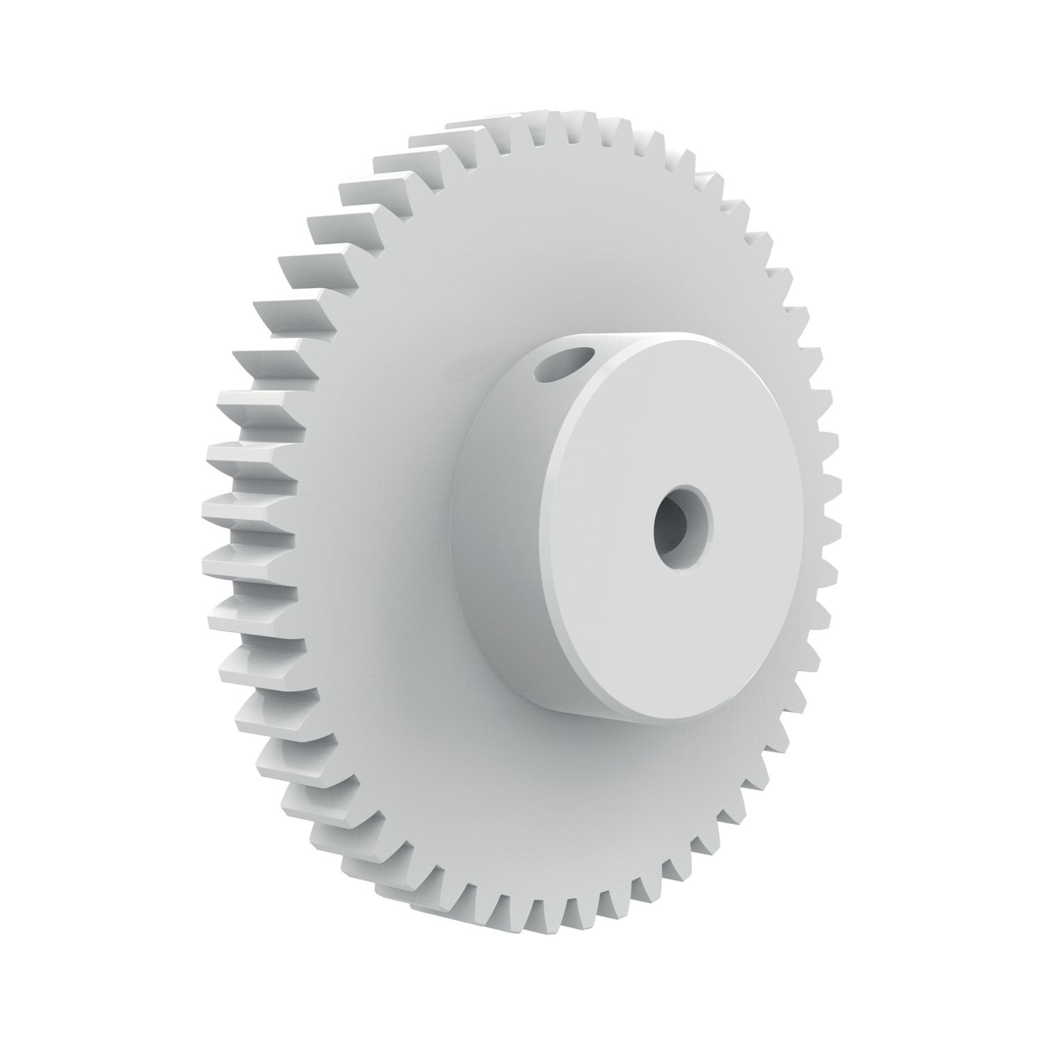 Product R5169, Spur Gears - Module 1 - Plastic white polyacetal -  set screw - 17-120 teeth / 