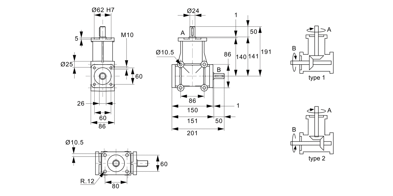 R2333 Right Angle Drives - 2 Shafts
