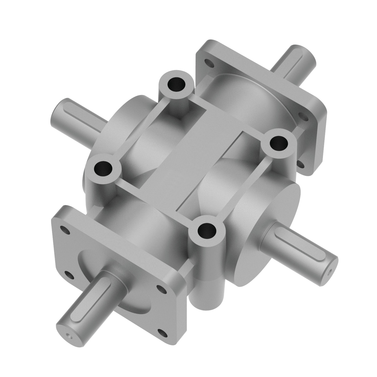 Four Shaft Gear Boxes Four shaft right angle gear boxes, currently available in size Ø24 shafts. Made from lightweight aluminium alloy housing with case-hardened steel gears and shafts.
