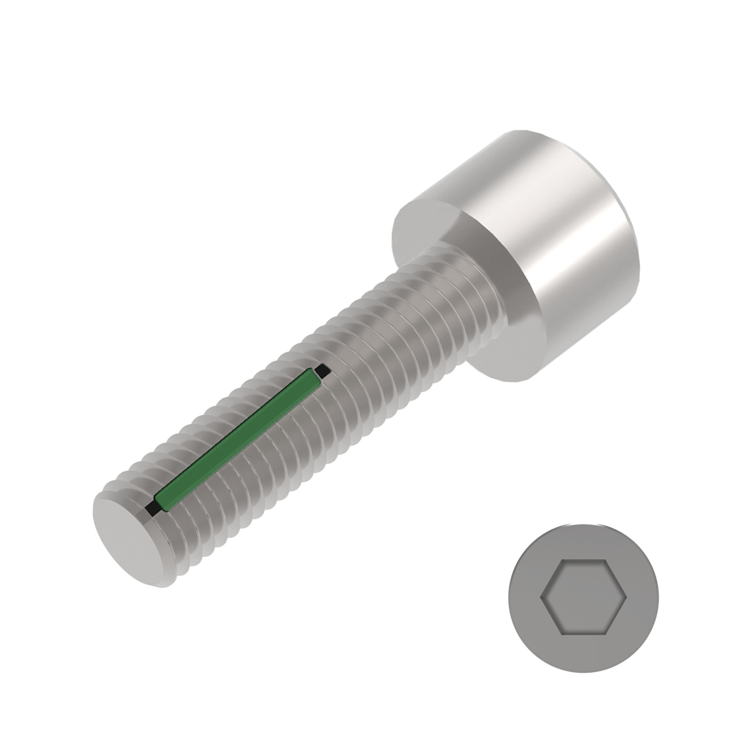 Self-Locking Cap Screws Vibration proof. Standard green locking patch. Breakaway torque values are complex and can be calculated on request.