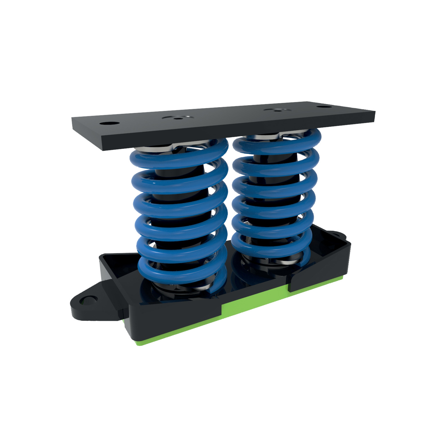 Spring Vibration Damper two spring The sylomer mat that these dampers incorporate, isolates the mid-high frequency vibrations which are transmitted through the coils of the metal springs.