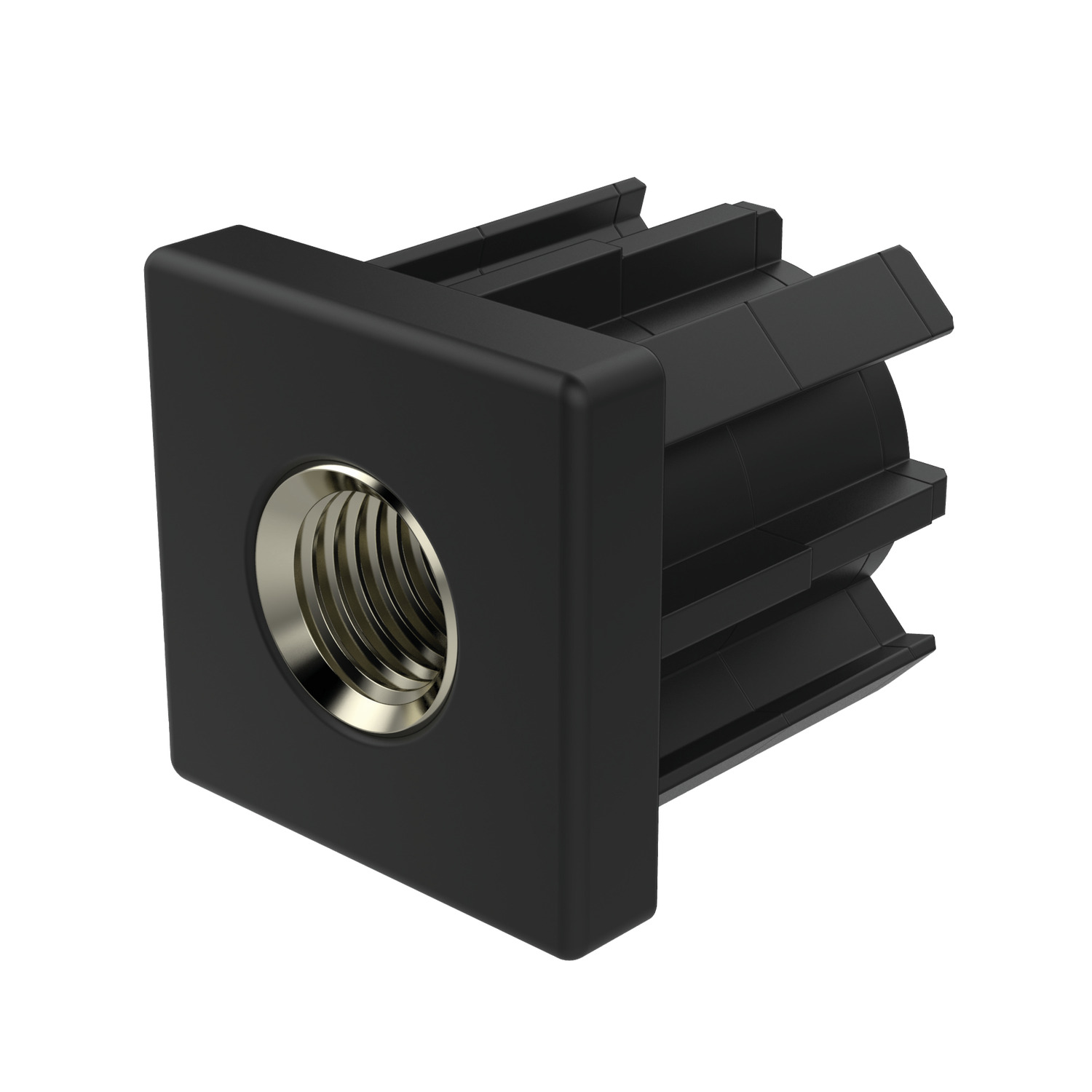 Product P2212.S, Threaded Plastic Insert - Square with nickel plated brass bush / 