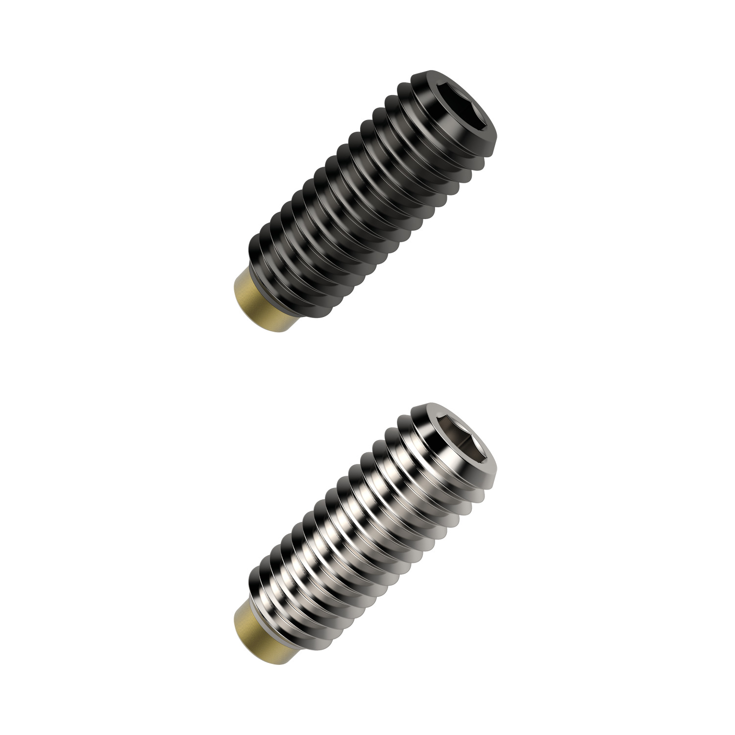 Thrust Screws - Brass Pad Brass tipped stainless steel set screws. A2 stainless. M3 to M12.