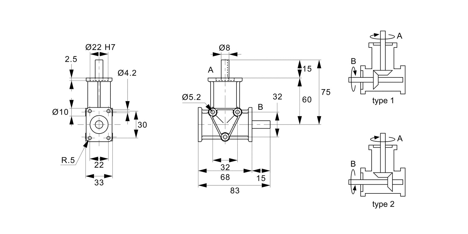 R2300 Right Angle Drives - 2 shafts
