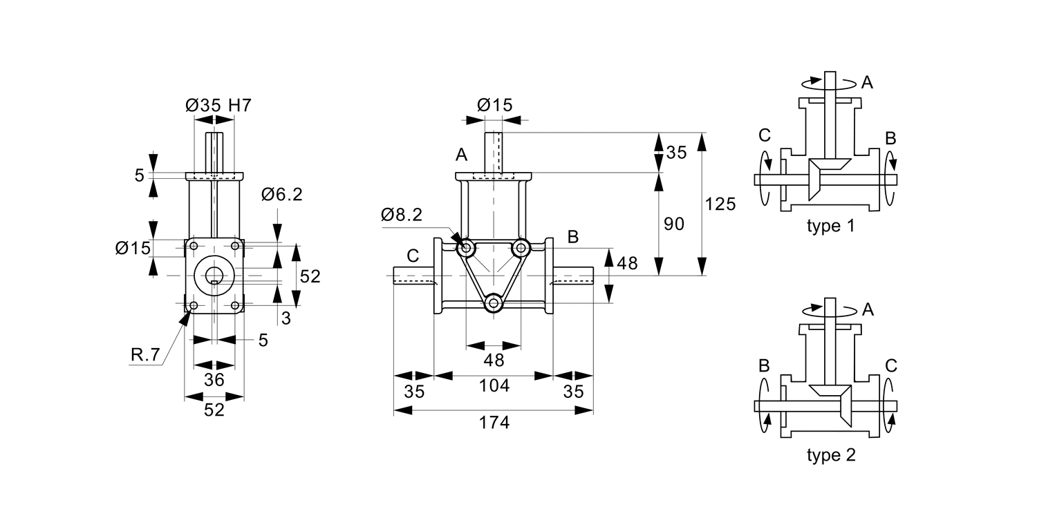 R2307 Right Angle Drives - 3 Shafts