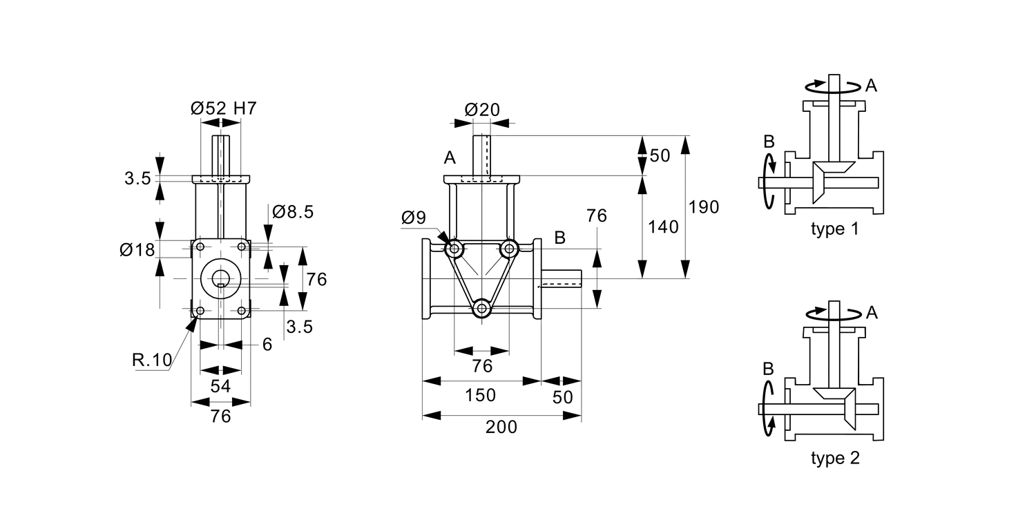 R2308 Right Angle Drives - 2 Shafts