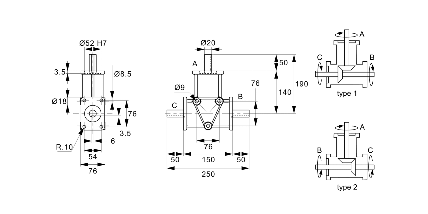 R2310 Right Angle Drives - 3 Shafts