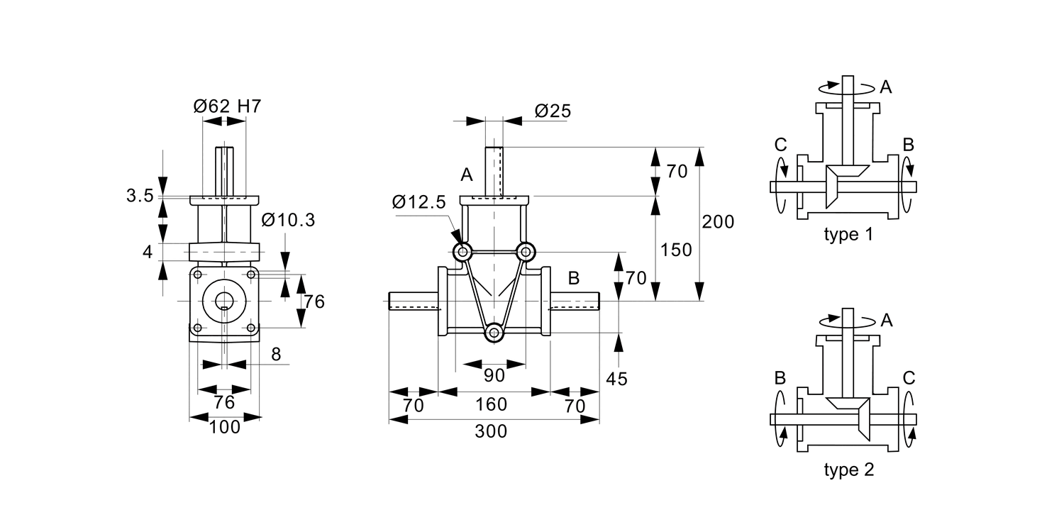 R2314 Right Angle Drives - 3 Shafts