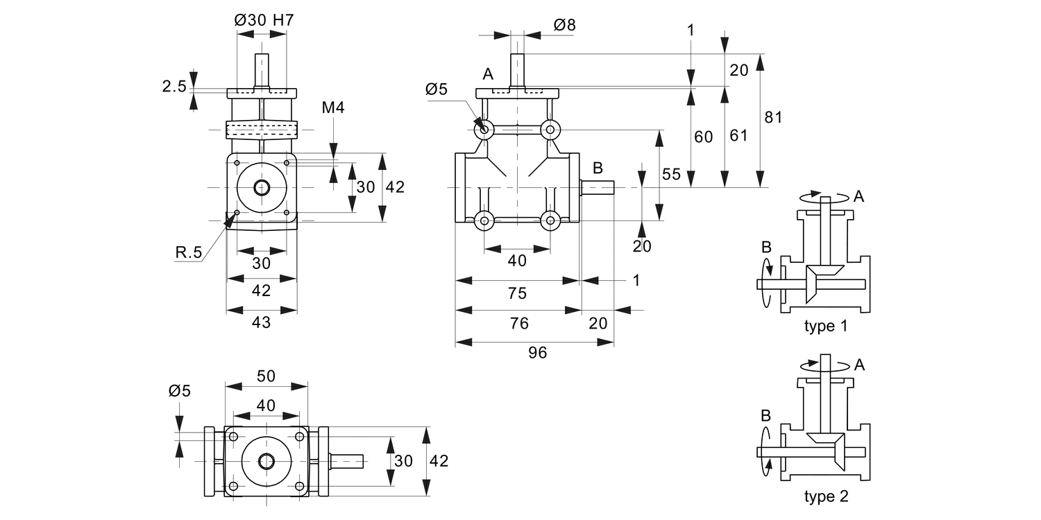 R2320 Right Angle Drives - 2 Shafts