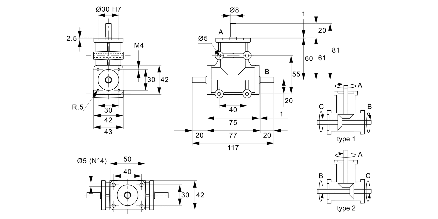 R2321 Right Angle Drives - 3 Shafts