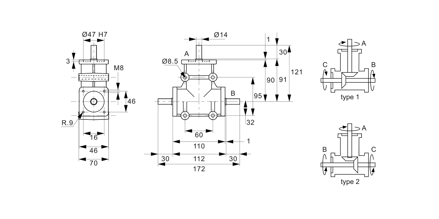 R2325 Right Angle Drives - 3 Shafts