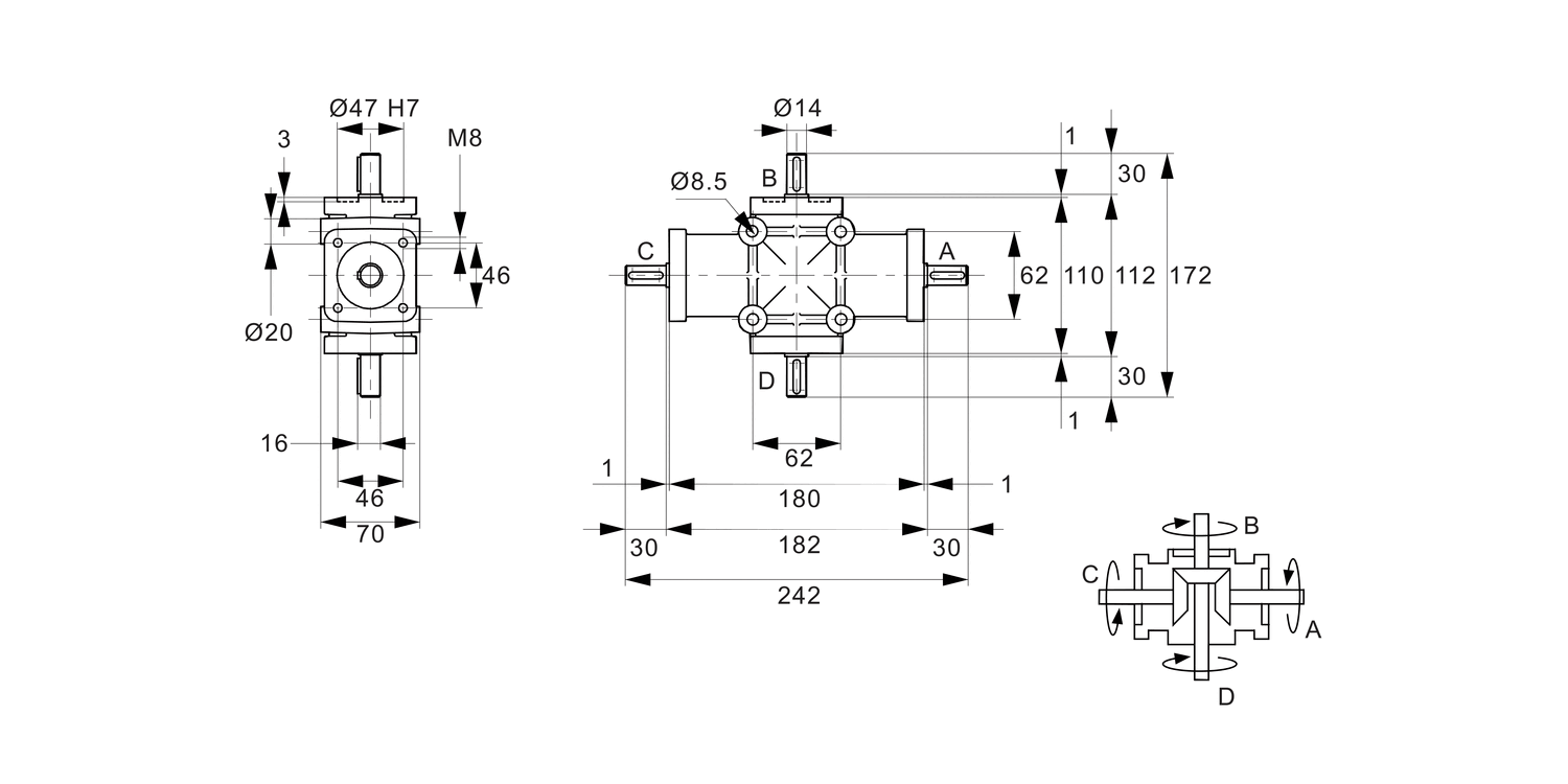 R2328 Right Angle Drives - 4 Shafts