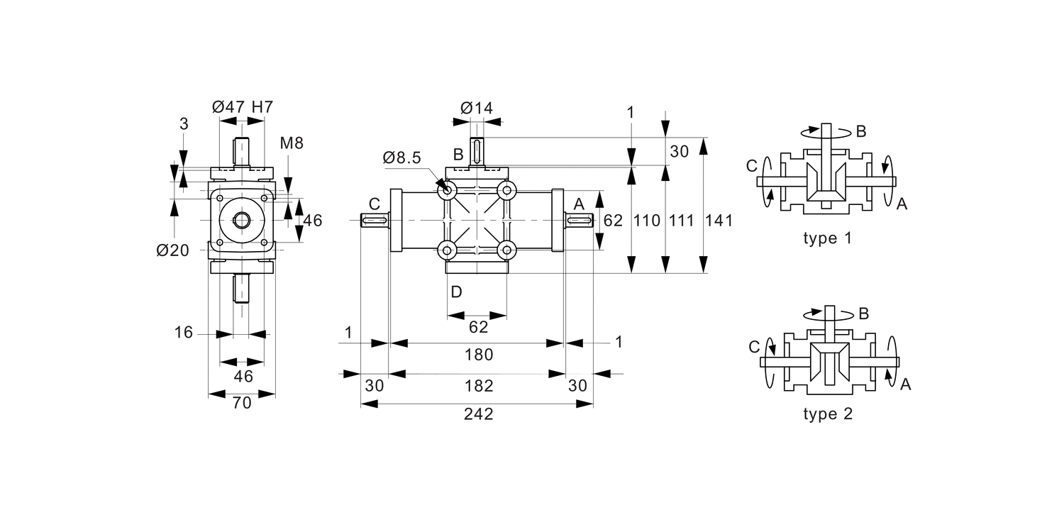 R2329 Right Angle Drives - 3 Shafts