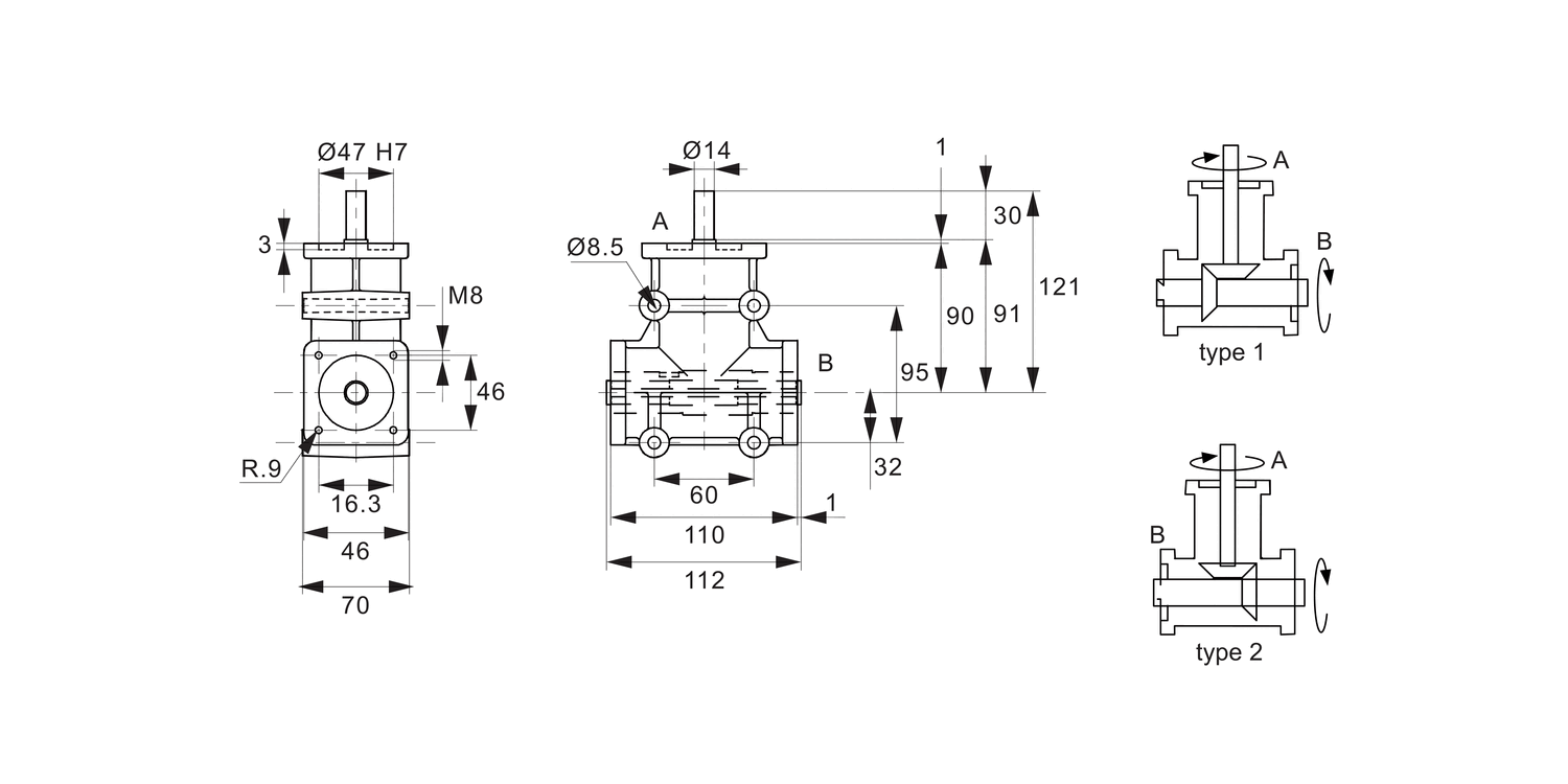 R2336 Right Angle Drives - Hollow 2 Shafts
