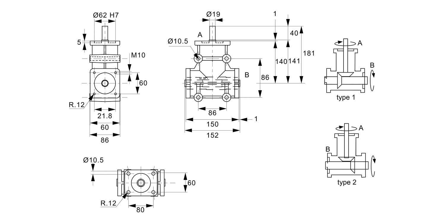 R2338 Right Angle Drives - Hollow 2 Shafts