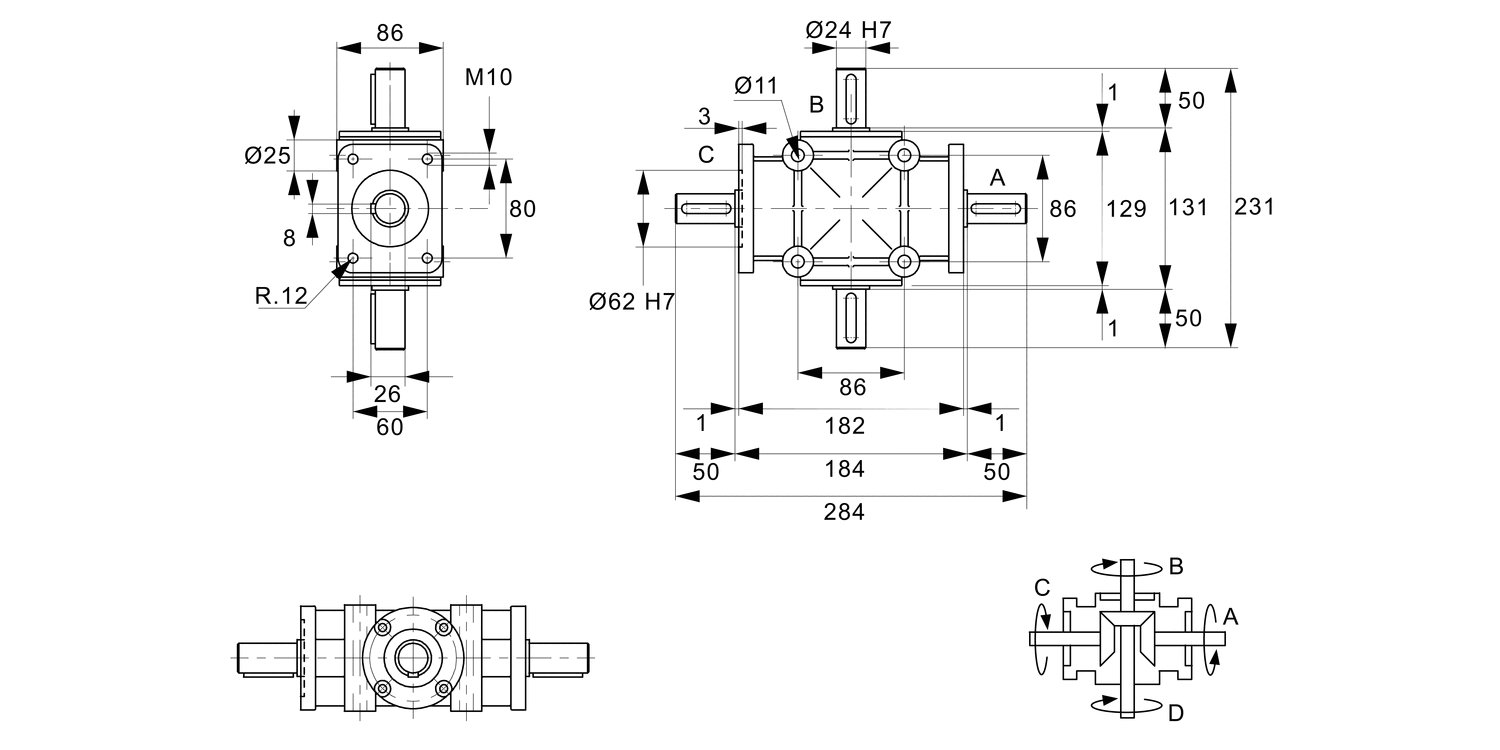 R2342 Right Angle Drives - 4 Shafts