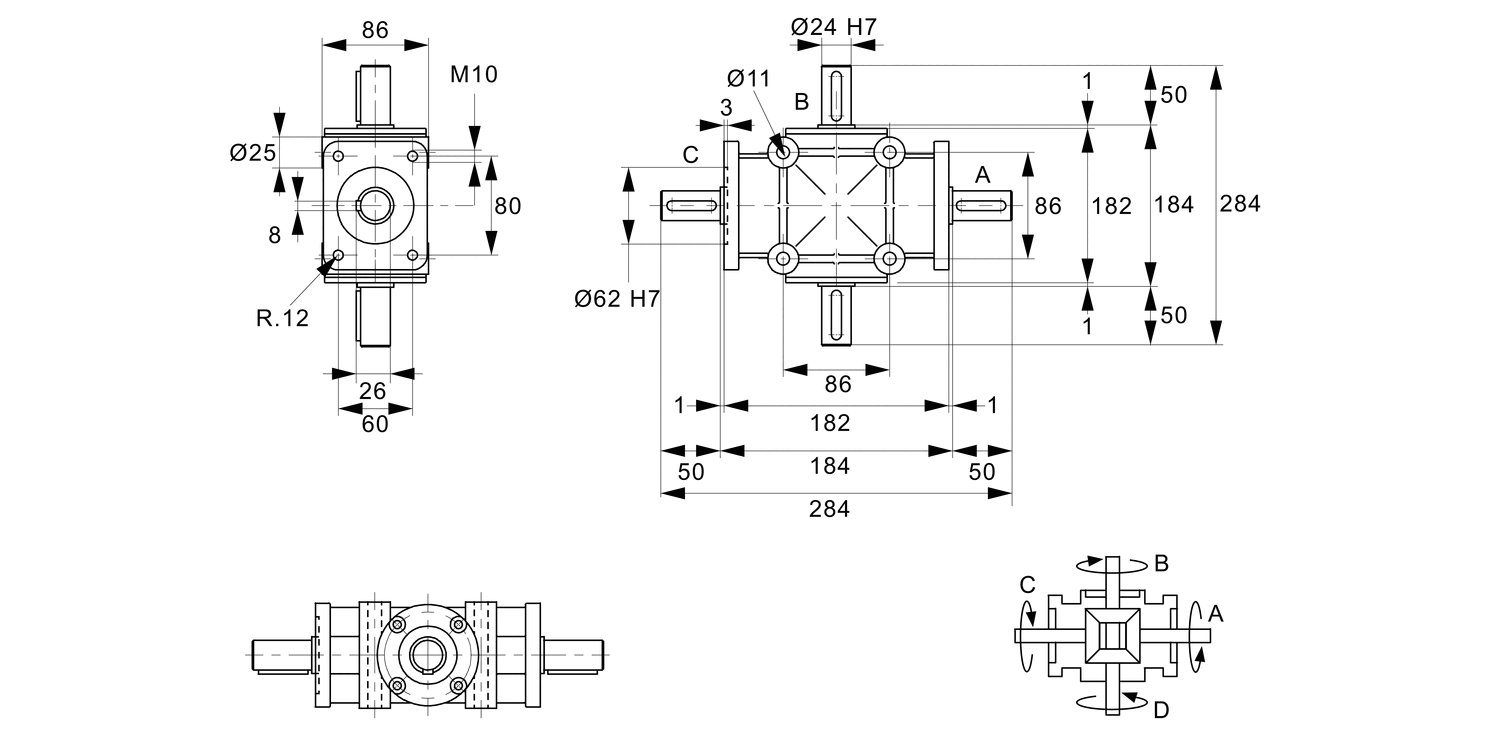 R2345 Right Angle Drives - 4 Shafts