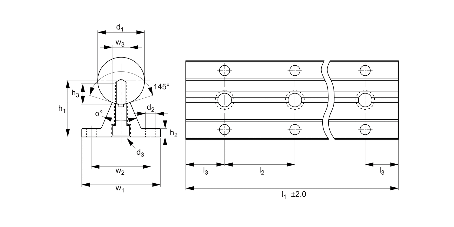 L1781.60 60Ø Shaft Support Rails