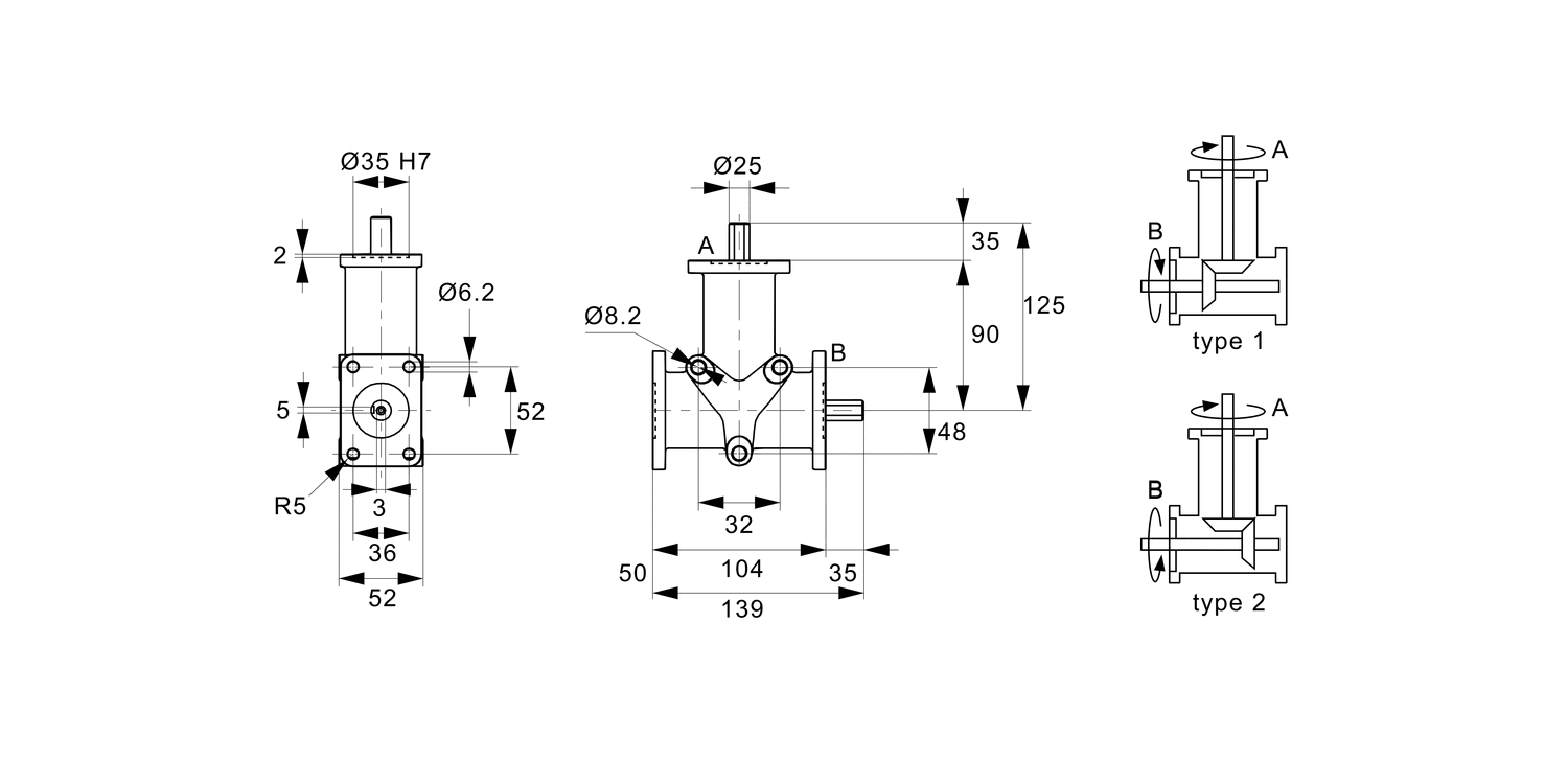 R2352 Stainless Right Angle Drives - 2 Shafts
