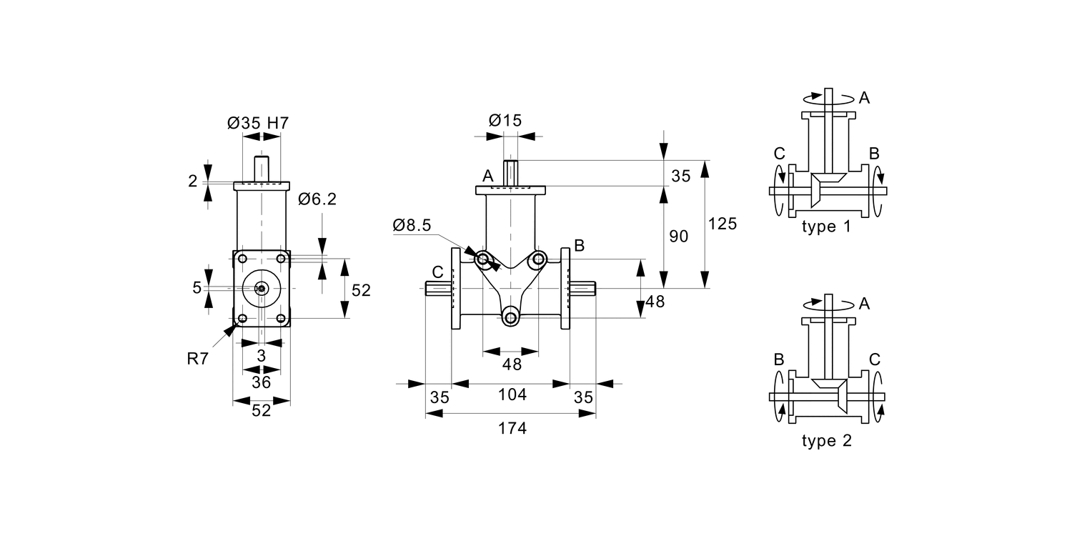 R2353 Stainless Right Angle Drives - 3 Shafts