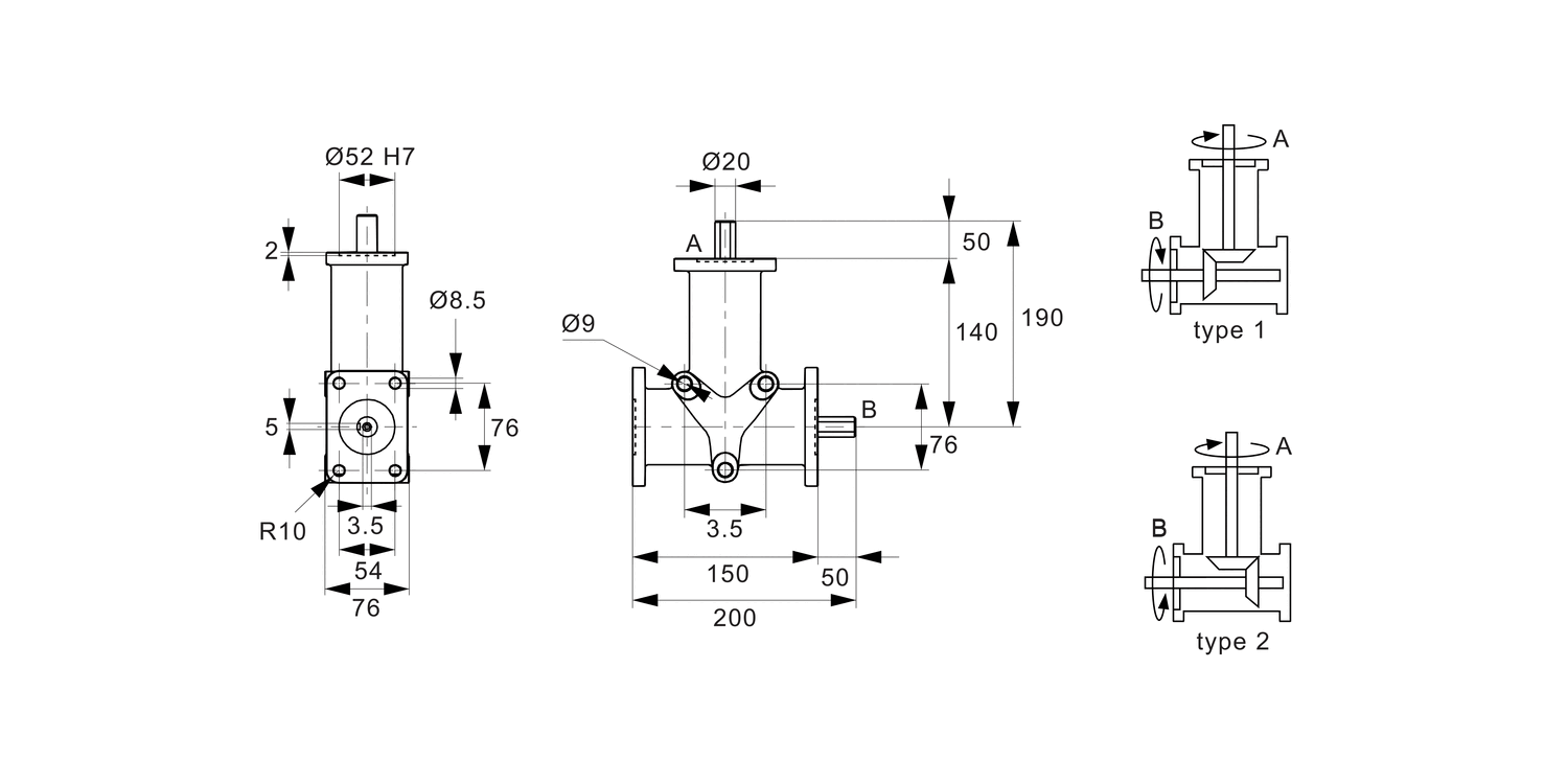 R2354 Stainless Right Angle Drives - 2 Shafts