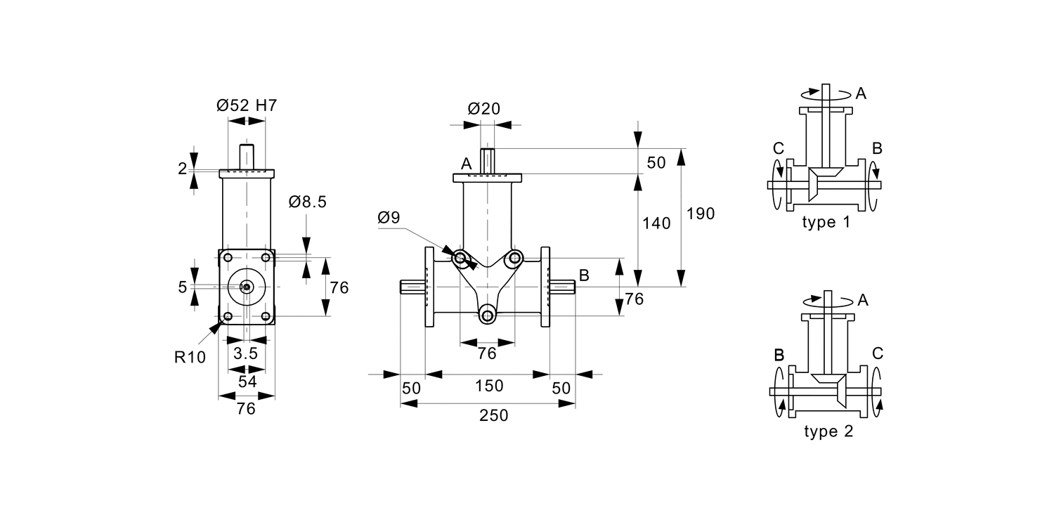 R2355 Stainless Right Angle Drives - 3 shafts
