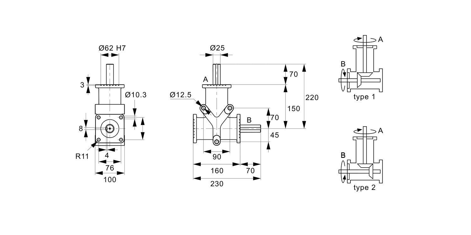 R2358 Stainless Right Angle Drives - 2 Shafts