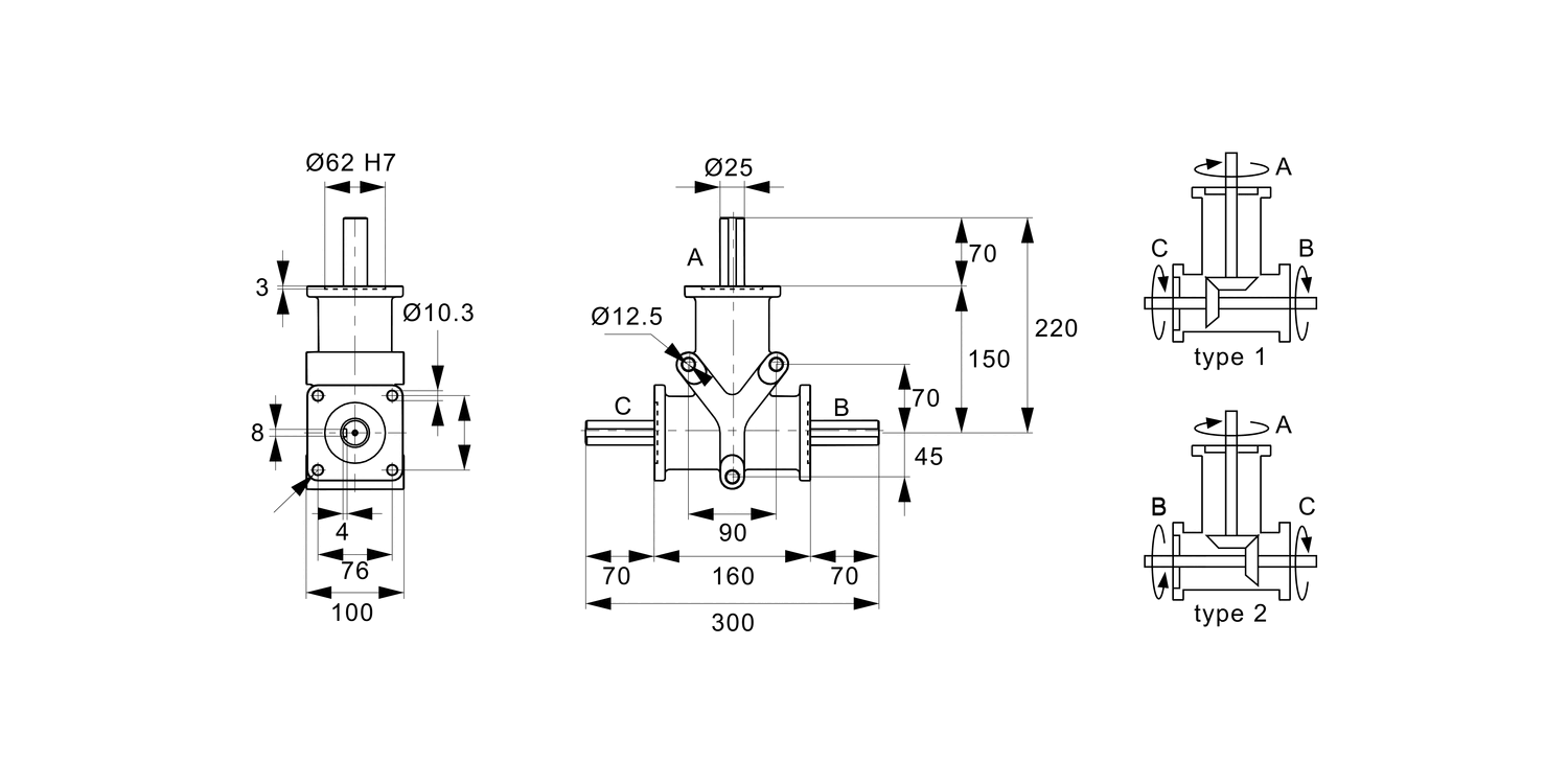R2359 Stainless Right Angle Drives - 3 Shafts